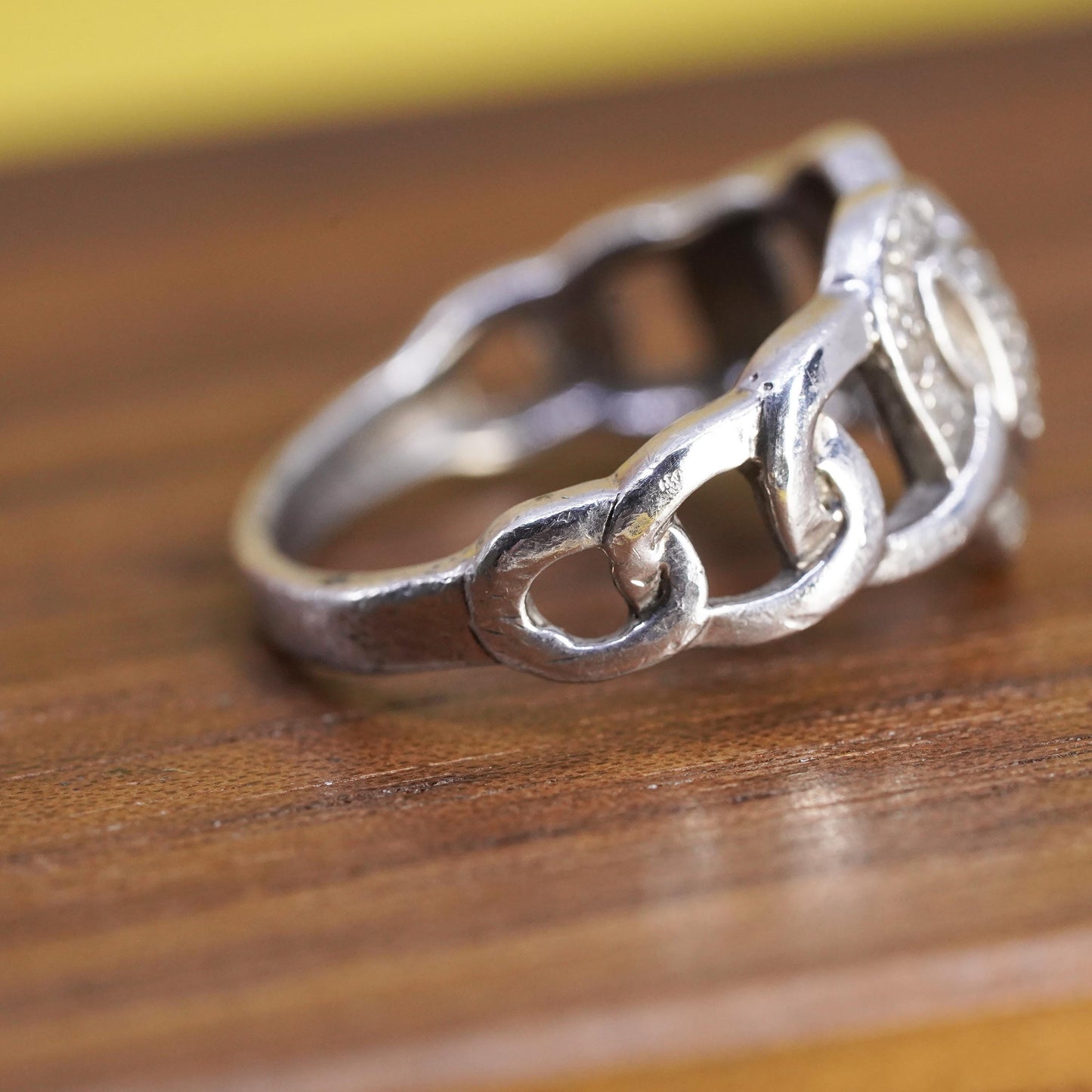 Size 6.5, vintage Sterling silver ring, 925 heart band with cluster diamonds