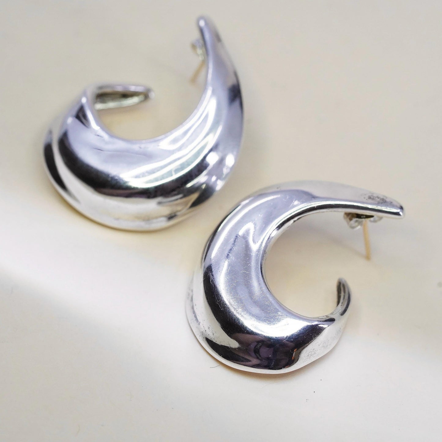 925 Sterling Silver Chunky Swirl Earrings, Bold Studs 14K yellow gold posts