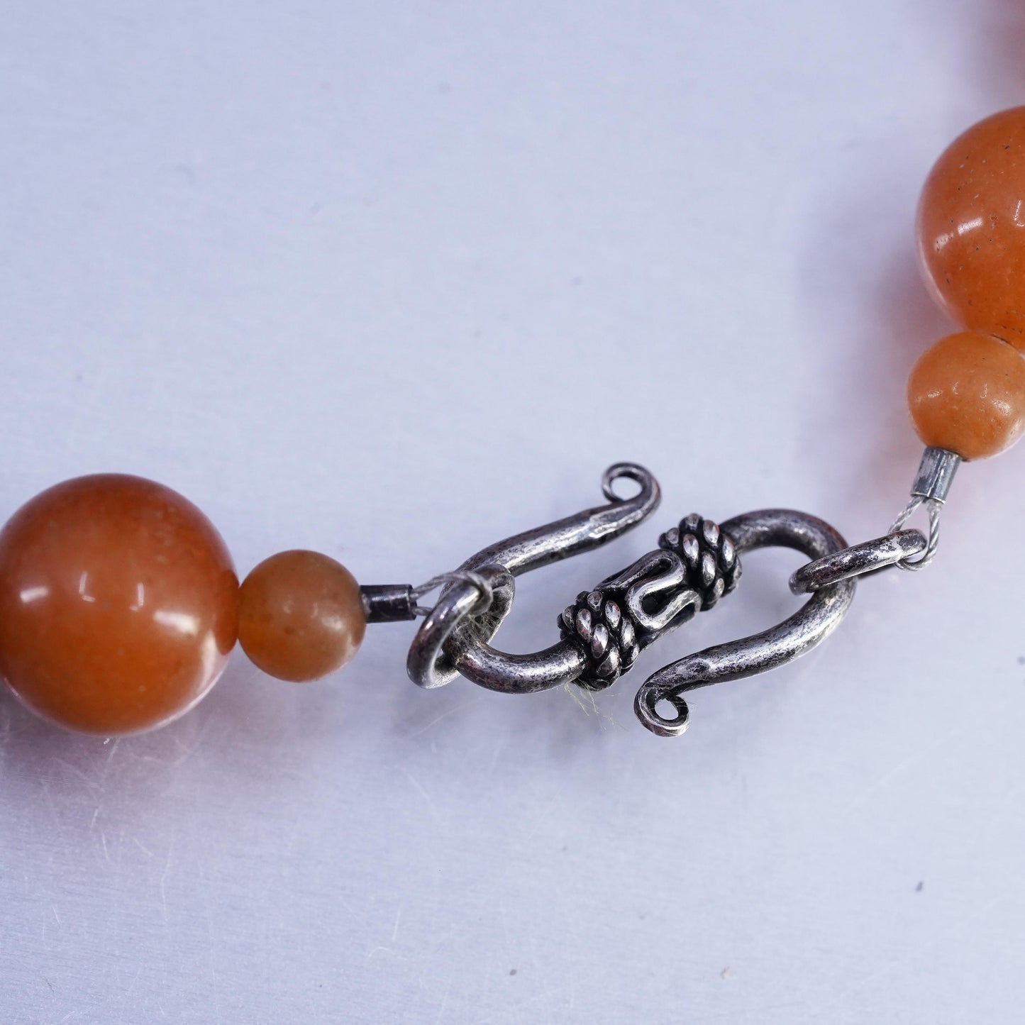 16", 925 Sterling Silver necklace with Orange Aventurine nuggets S shaped clasp