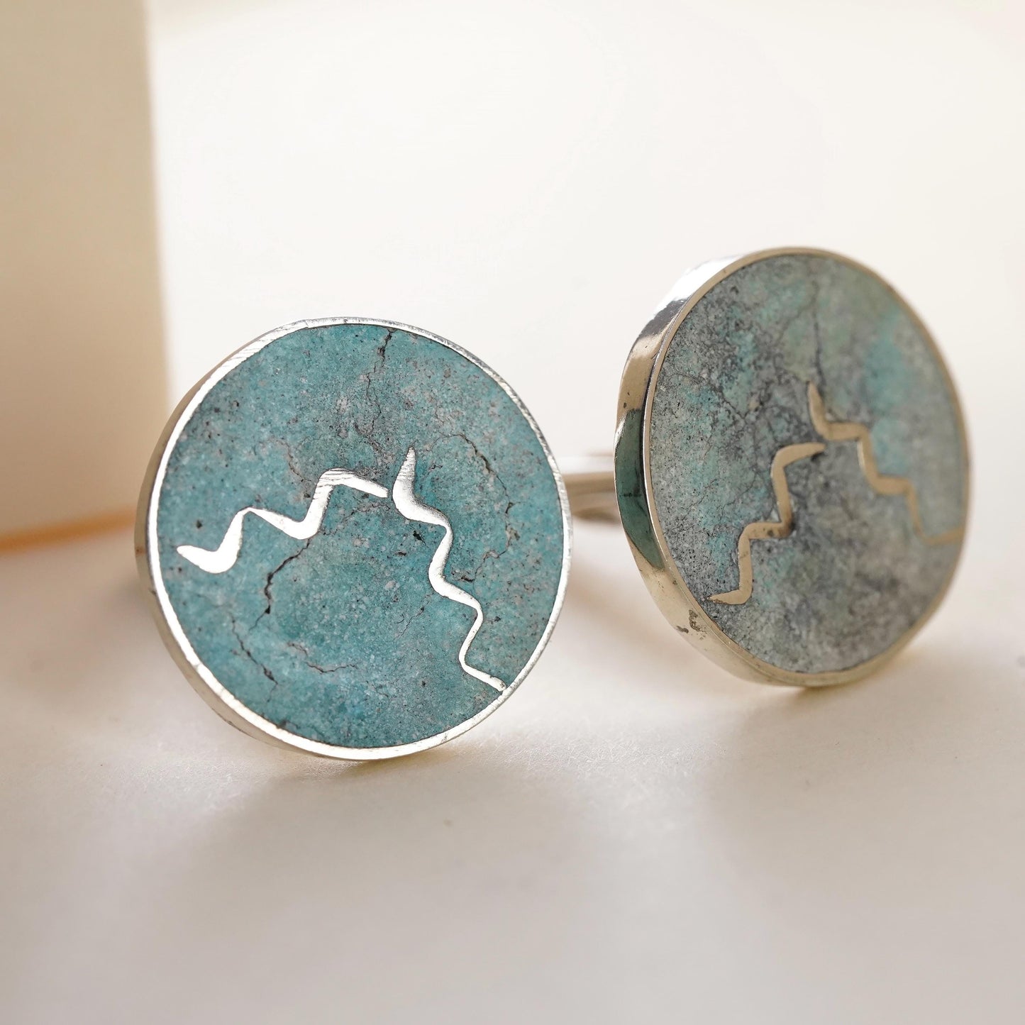 Southwestern Taxco Mexican sterling silver cuff links, 925 cufflinks turquoise