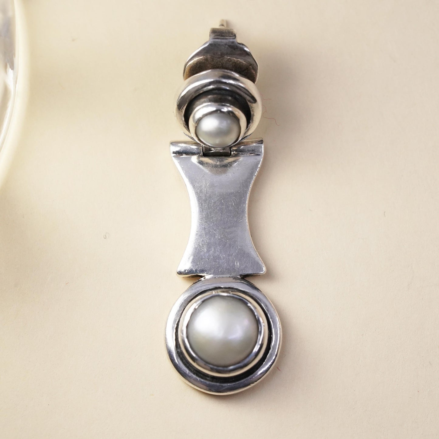 Vintage sterling silver 925 handmade single earring with white pearl