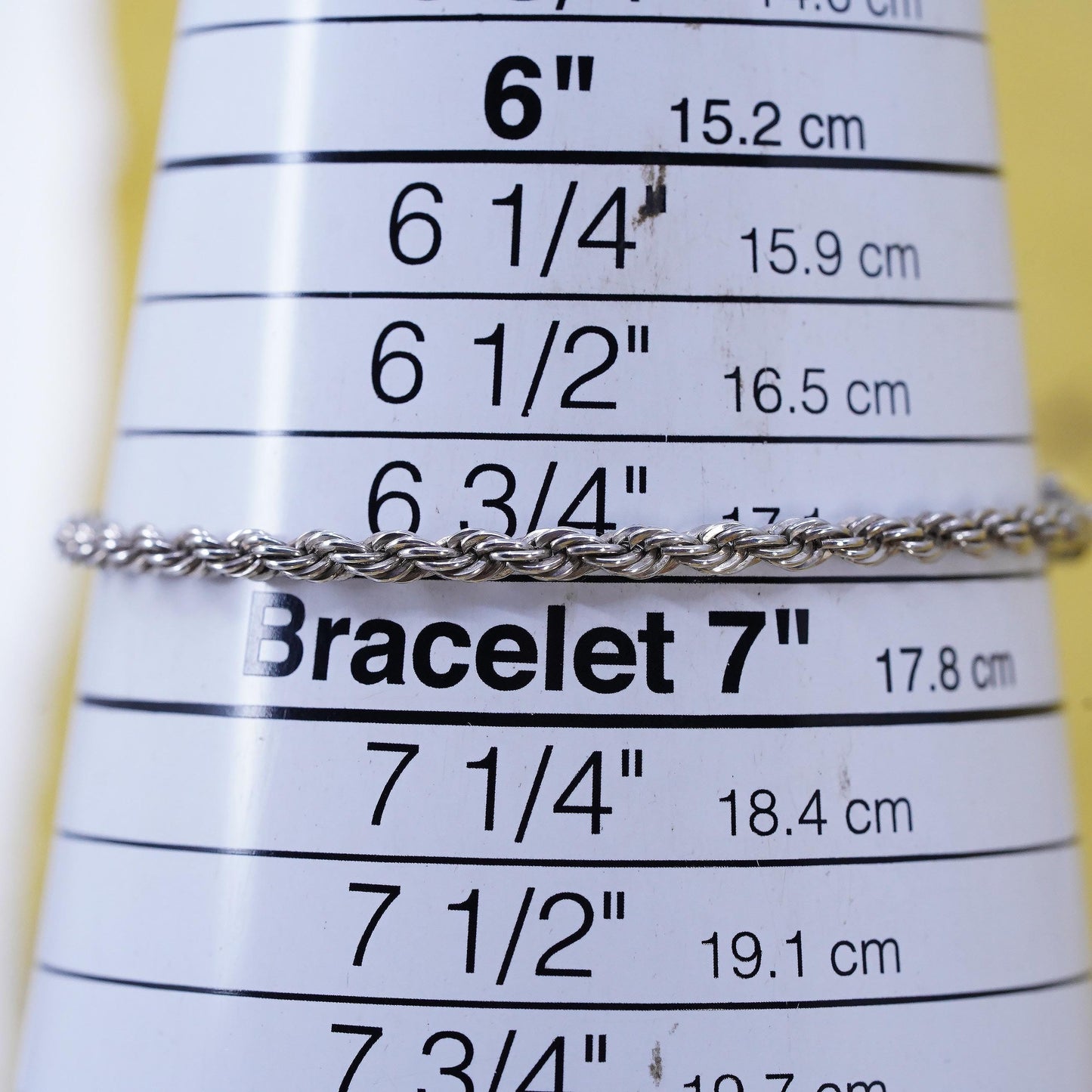 7”, 3mm, vintage Sterling silver Singapore rope bracelet, Italy 925 chain