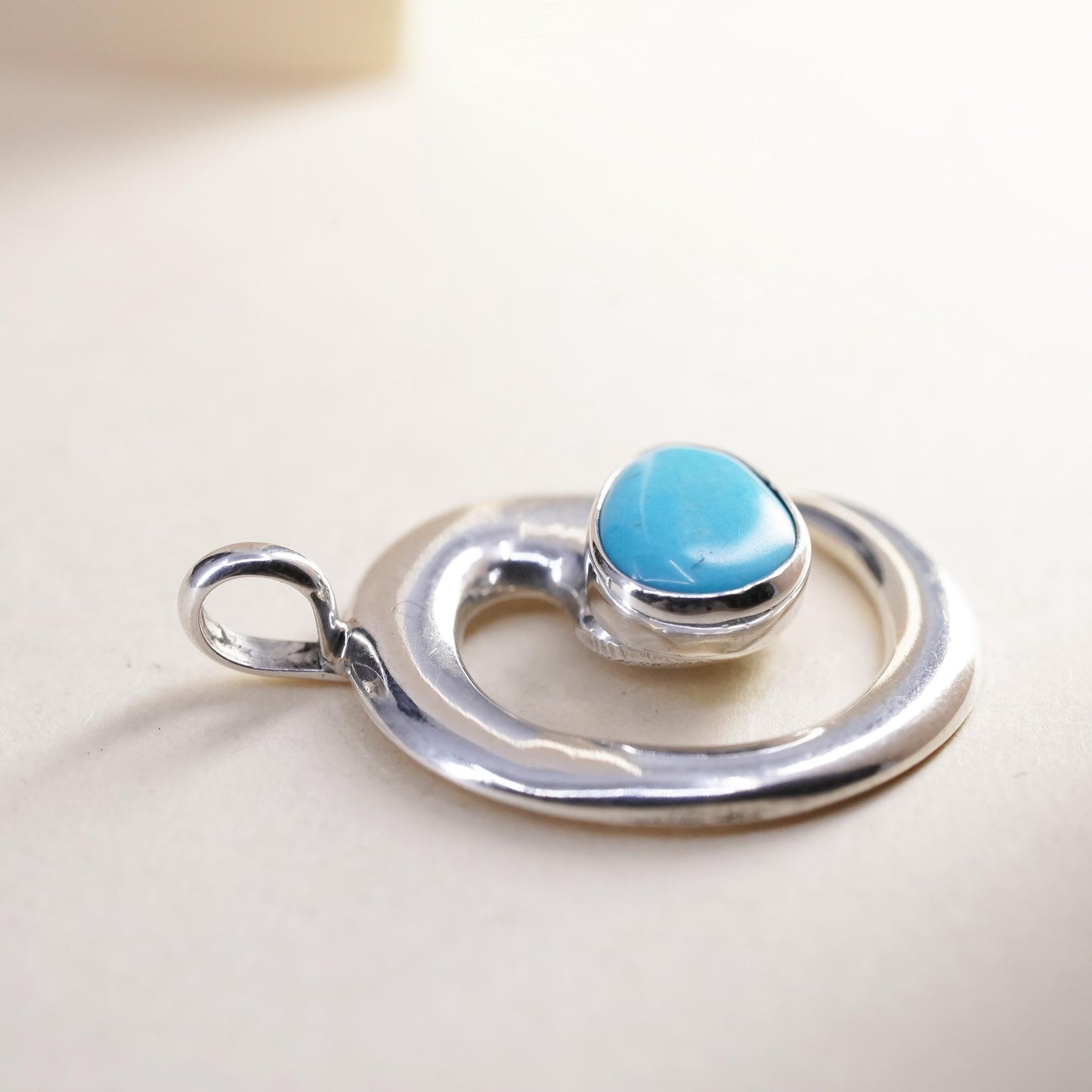 Native American Leonard Maloney Sterling silver pendant, 925 spiral turquoise