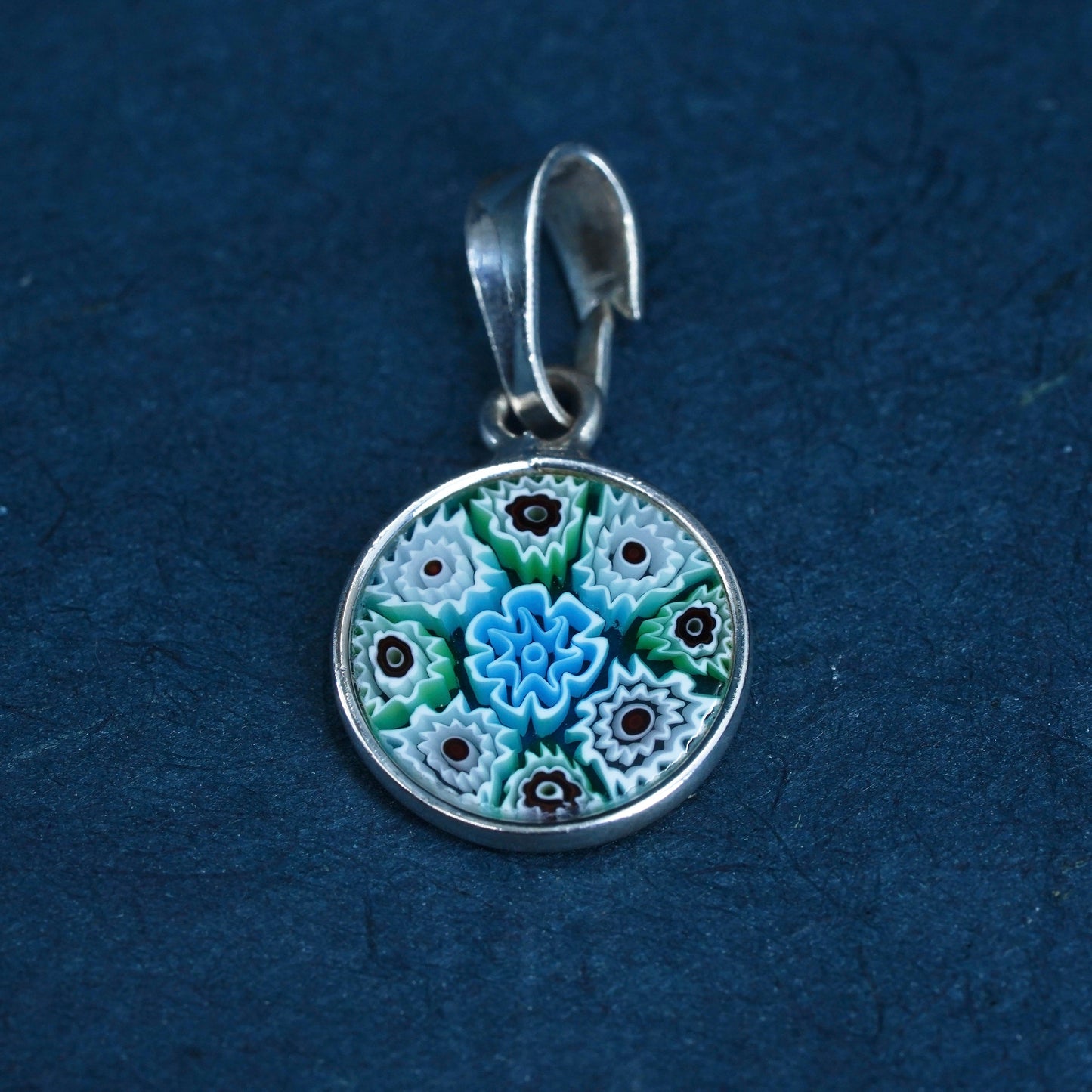 Italian sterling silver tag pendant, 925 with multiciori pendant, murano glass