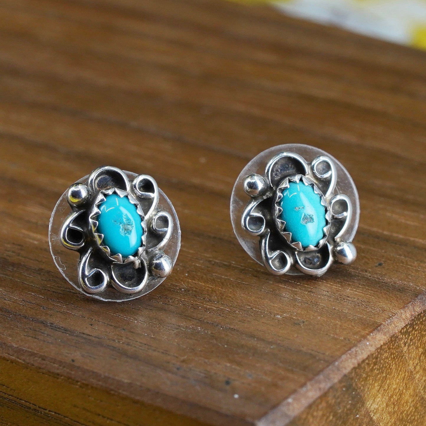 southwestern Sterling Silver Native American Earrings, 925 studs with turquoise