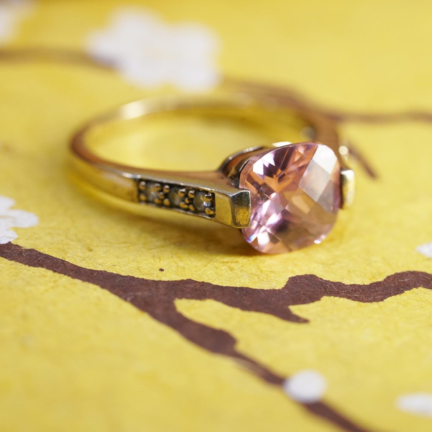 Size 9, vintage rose gold filled Sterling silver 925 engagement ring w/ pink cz