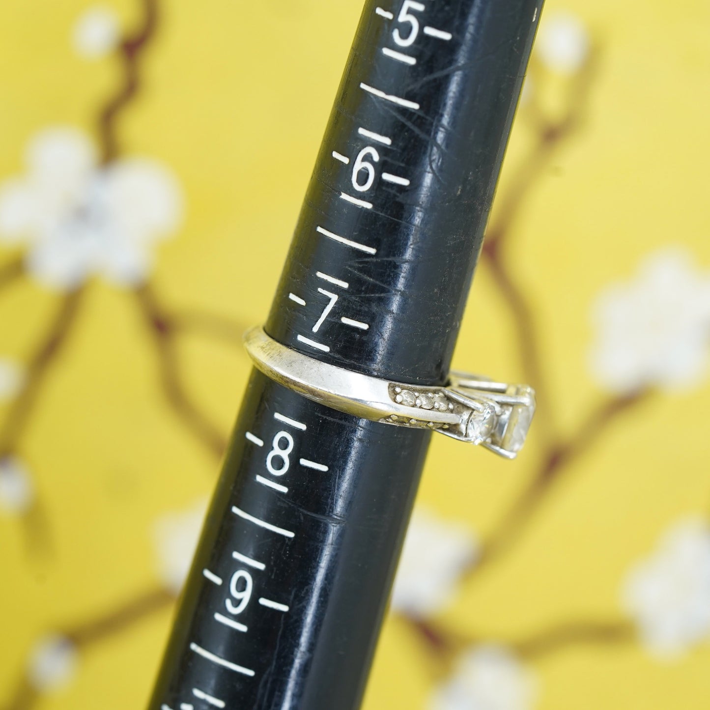 Size 7.25, vintage Sterling silver handmade ring, 925 engagement band with cz