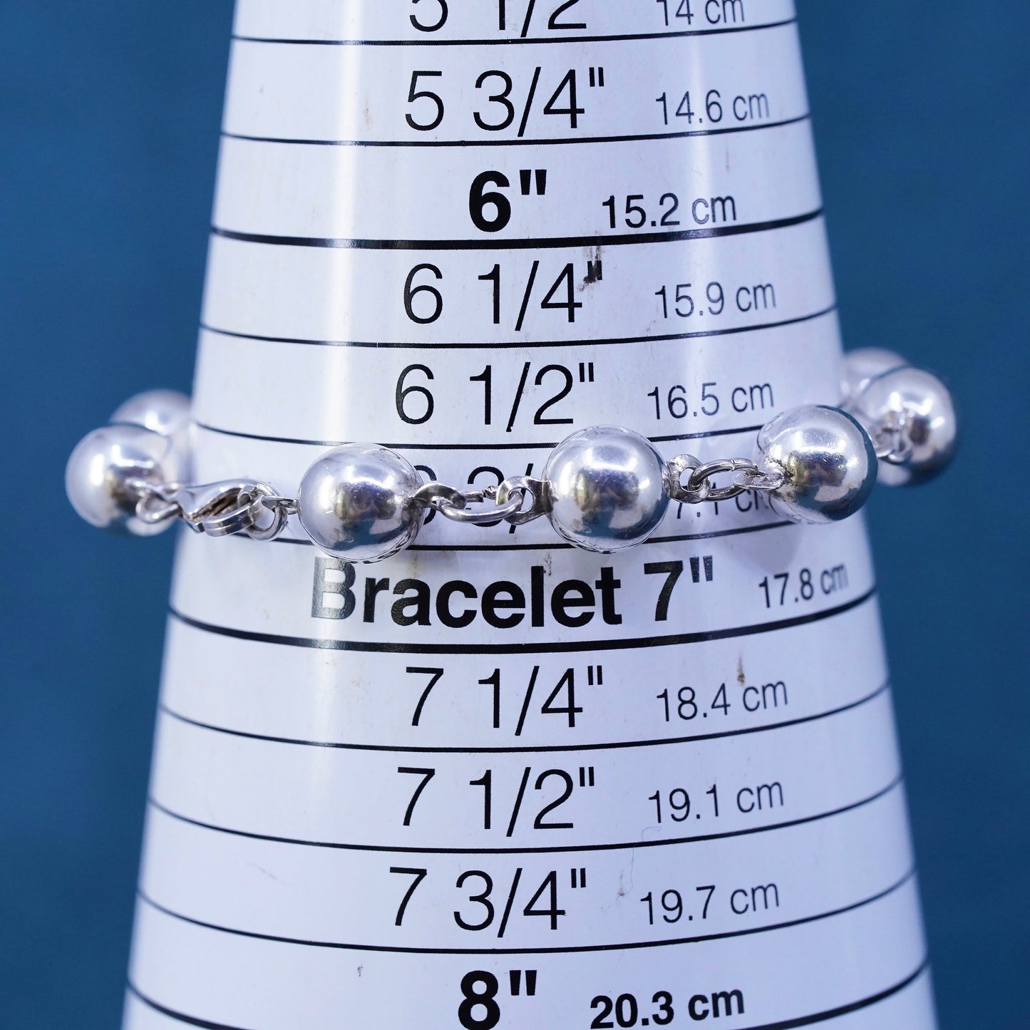 6.75", 9mm, vintage Sterling silver handmade bracelet, 925 beads bracelet