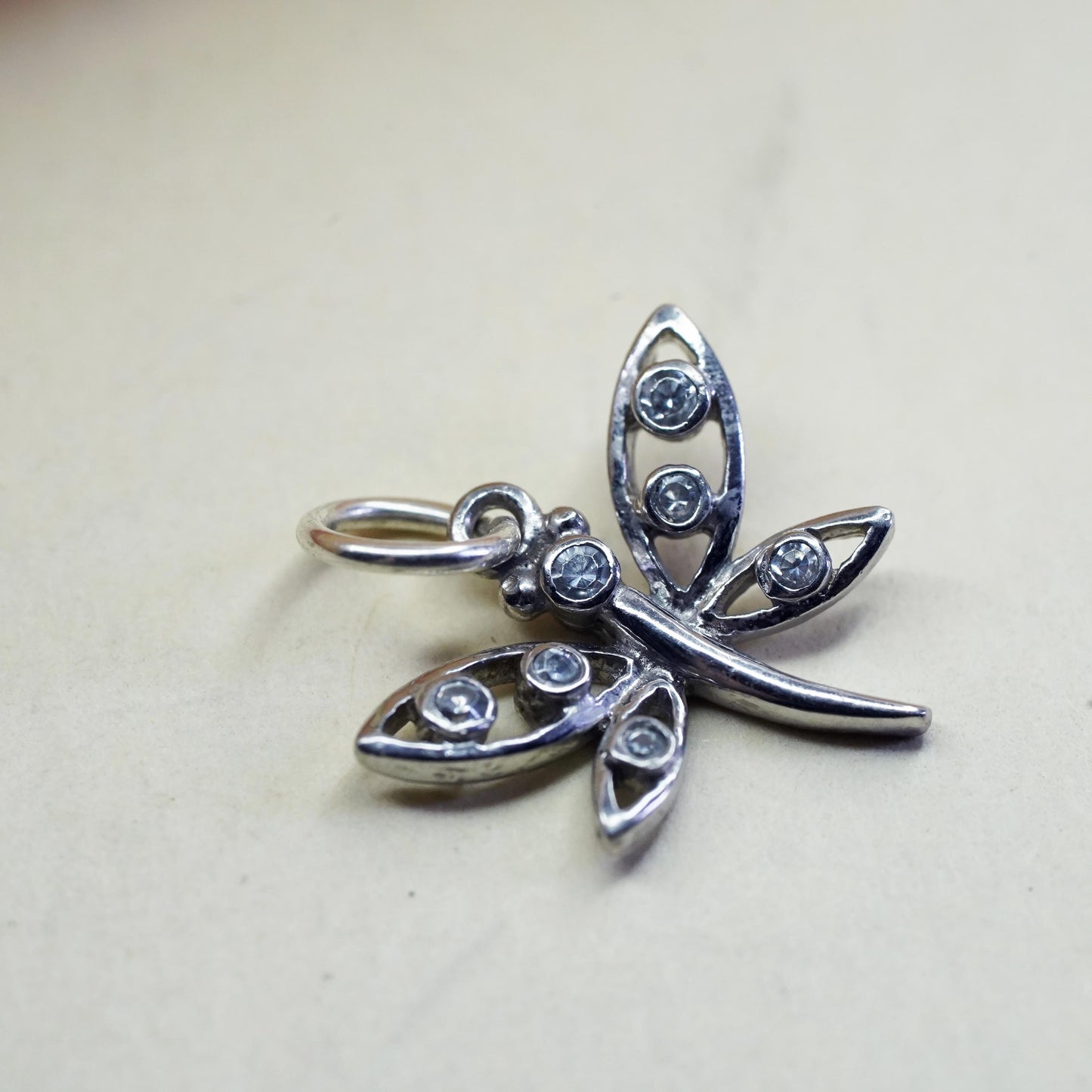 Vintage sterling silver pendant, 925 butterfly with cz