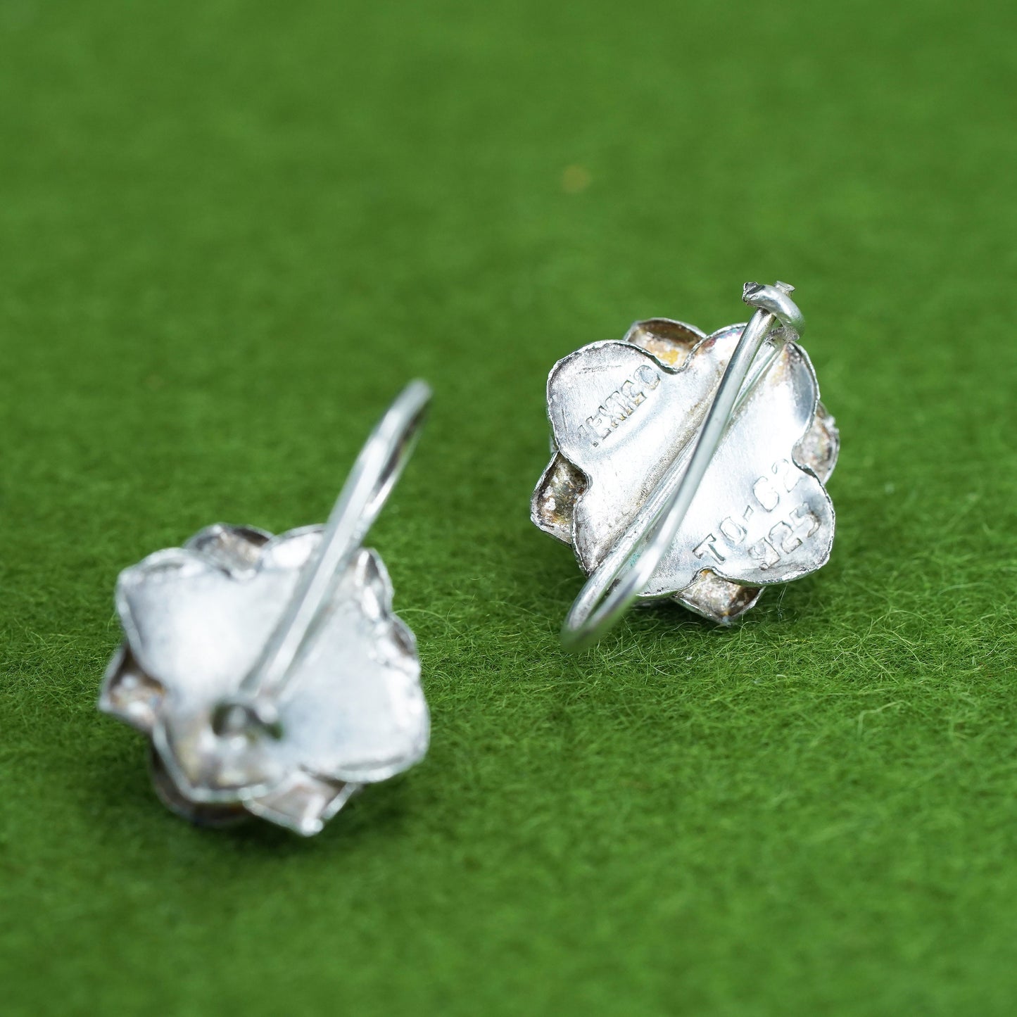 Vintage Mexican Sterling silver handmade earrings, rose flower dangles