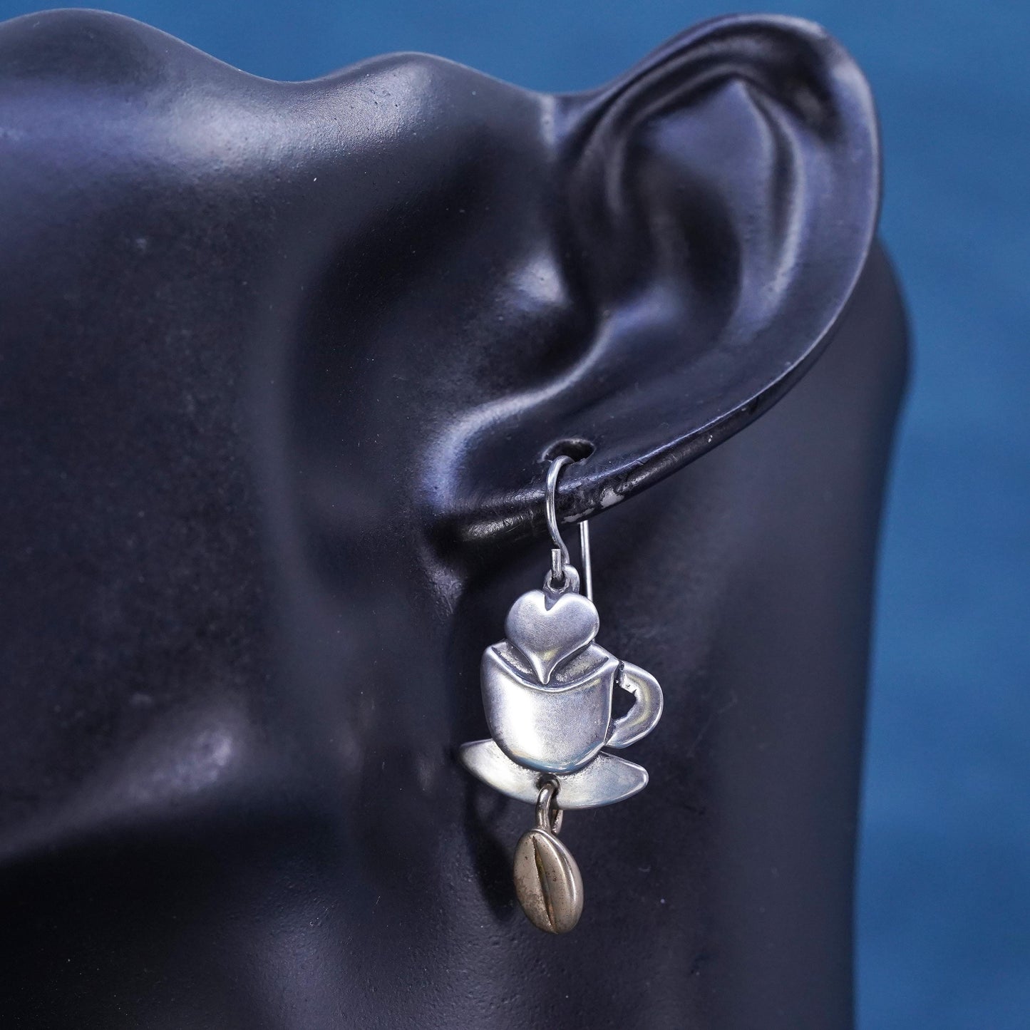 Southwestern sterling silver handmade earrings, 925 two tone cup coffee beans