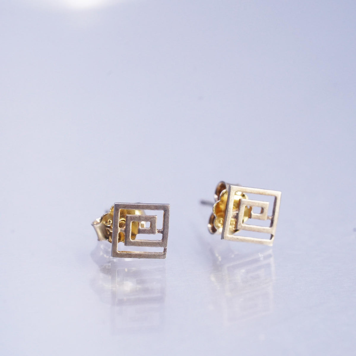 Vintage vermeil gold over Sterling 925 silver studs earrings Greek key cut out,