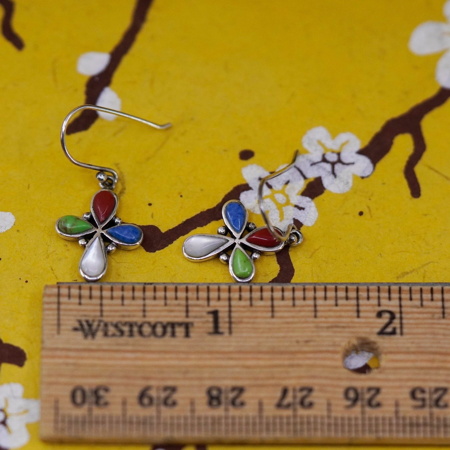 southwestern Sterling 925 silver handmade cross earrings with turquoise coral