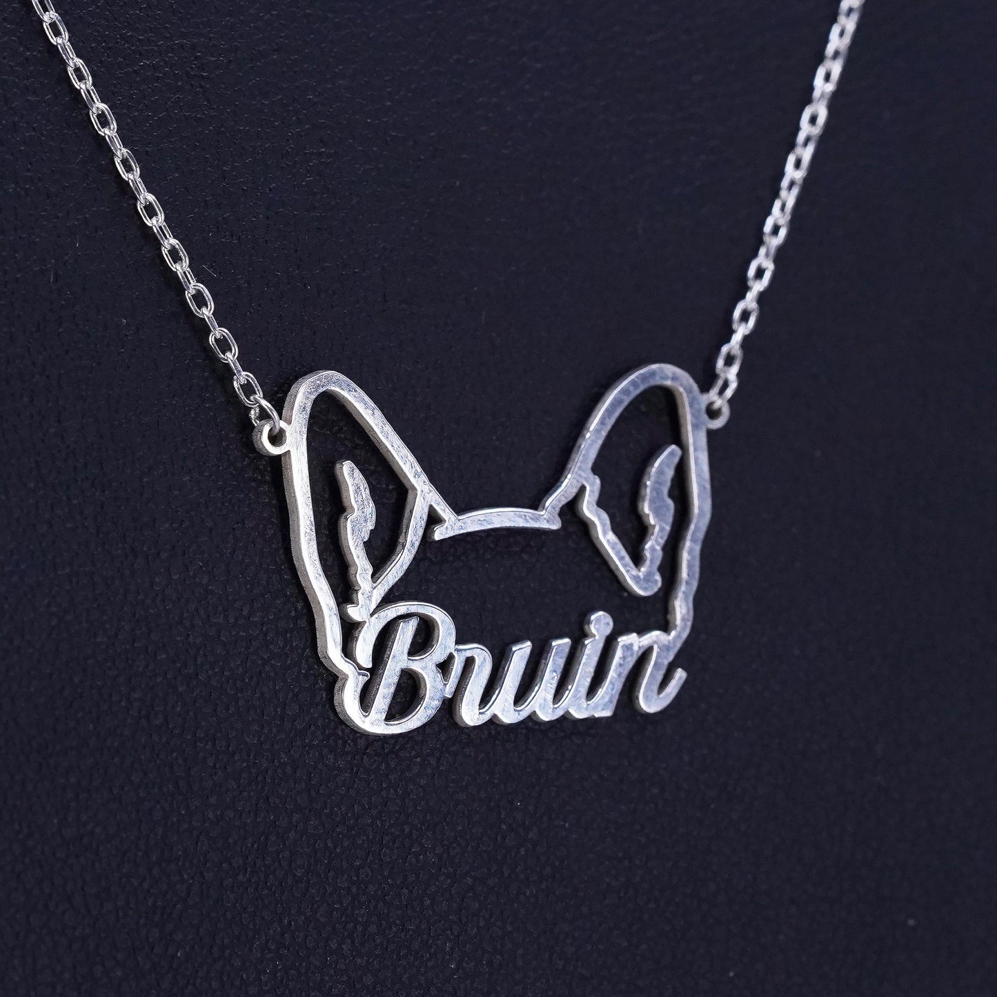 18+1”, Sterling 925 silver circle chain necklace name monogram “Bruin” pendant