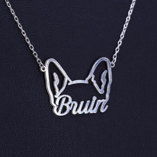 18+1”, Sterling 925 silver circle chain necklace name monogram “Bruin” pendant