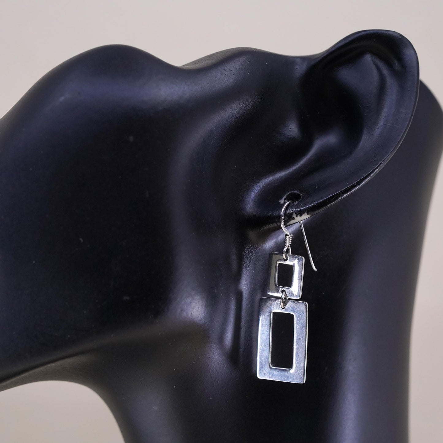 Vintage sterling silver handmade earrings, 925 simple rectangular dangles