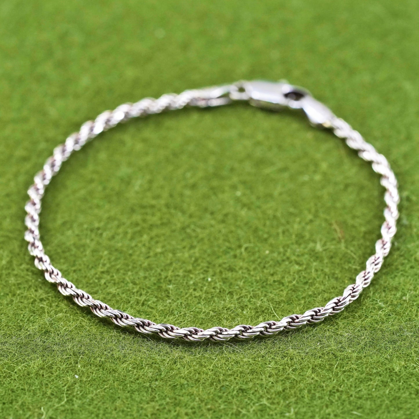 6.75”, 3mm, vintage Sterling silver rope chain, Italy 925 men’s bracelet