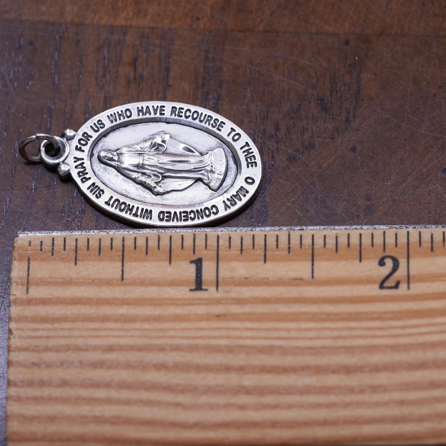 Vintage sterling silver pendant, 925 Virgin Mary charm “Mary conceived without
