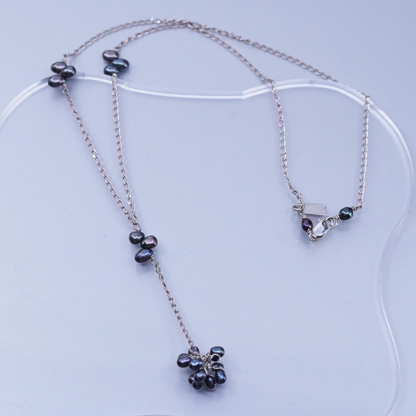 18”, Nank Sterling 925 silver curb chain necklace with black pearl pendant
