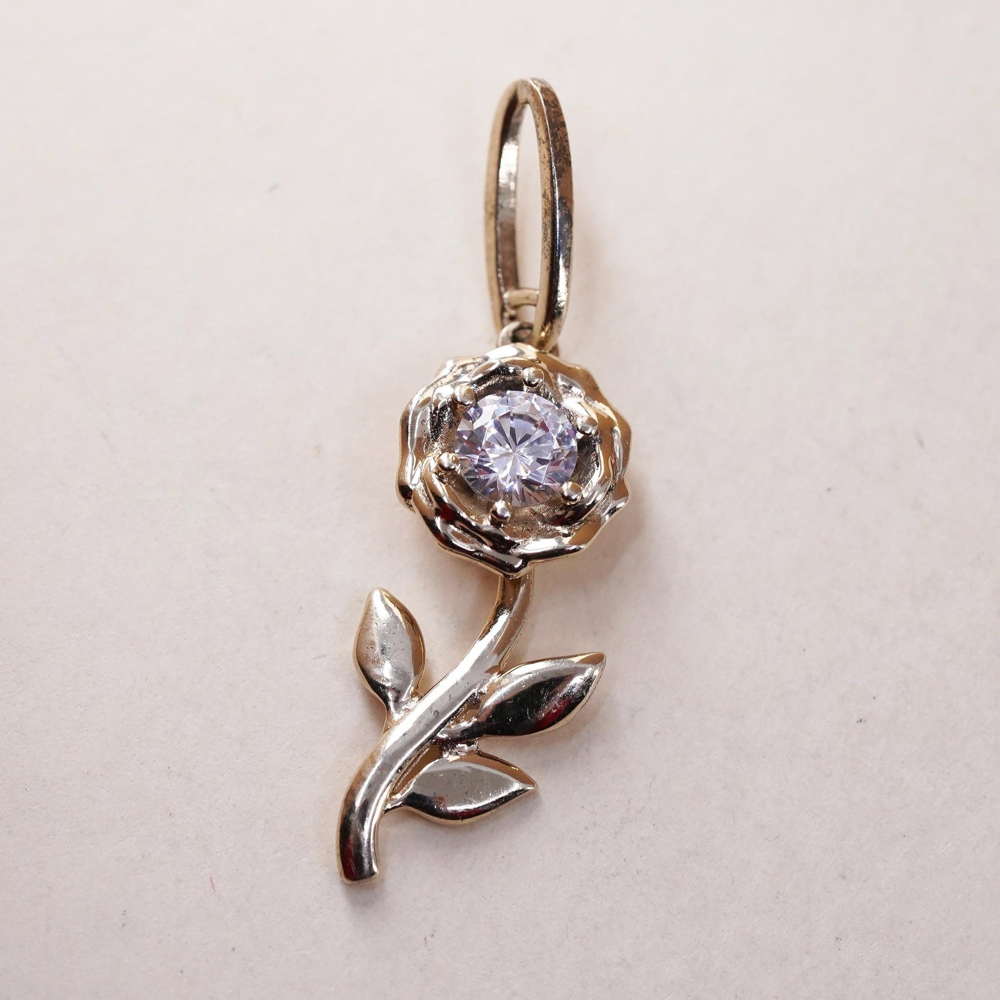 Vintage Cham Sterling silver handmade pendant, 925 heart bead charm with cz
