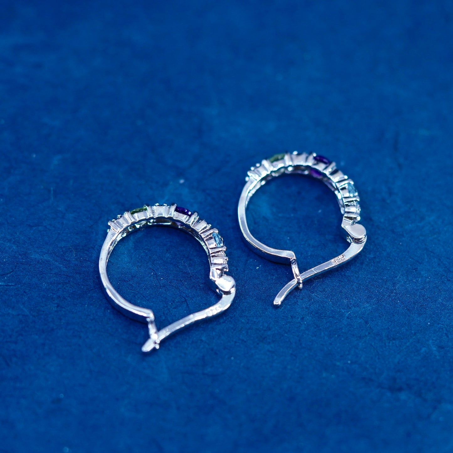0.5”, Sterling silver hoop earrings, 925 huggie diamond amethyst topaz peridot