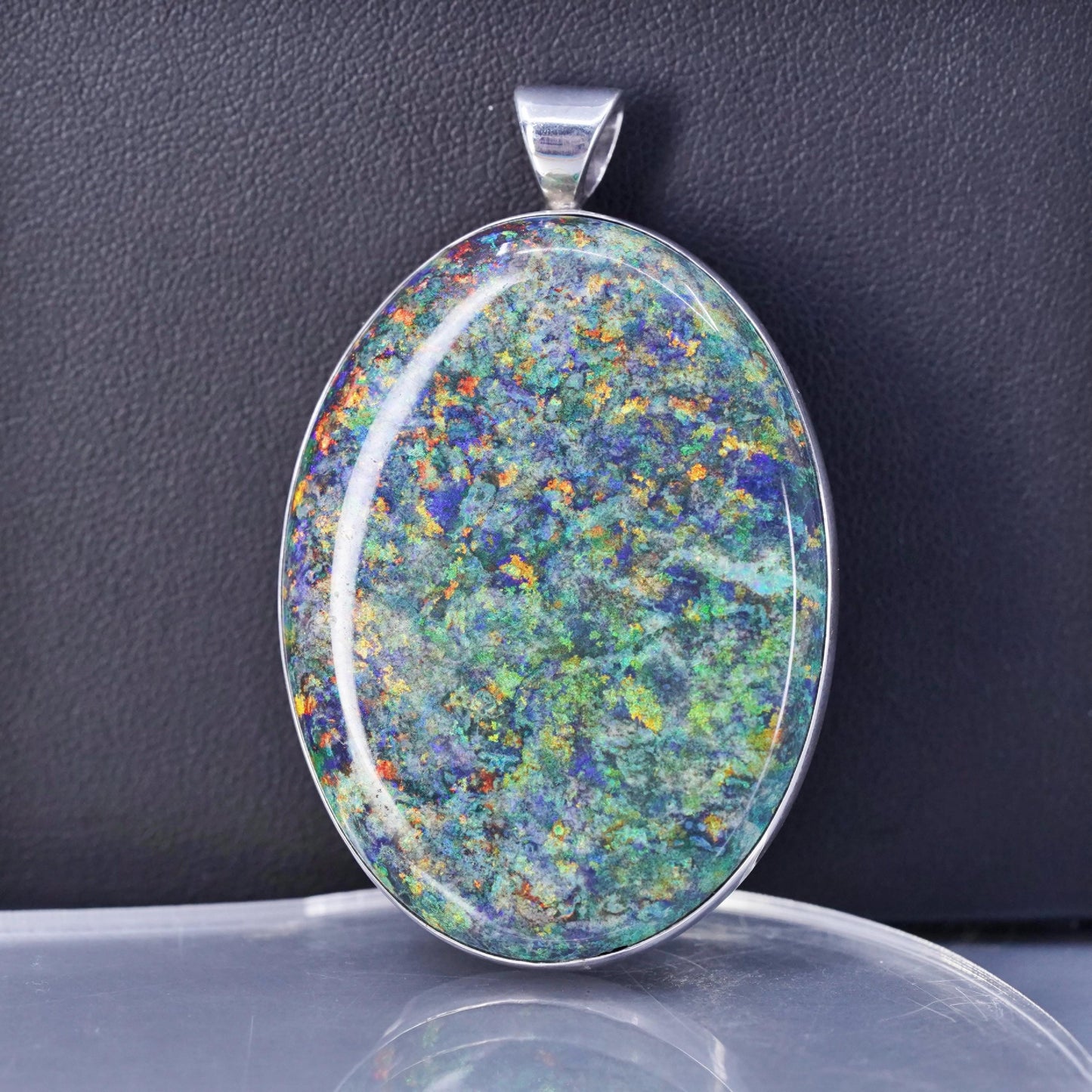 Vintage Native American navajo sterling 925 silver pendant with huge oval opal