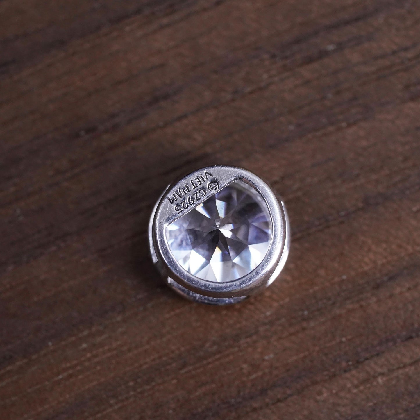 Vintage modern Sterling silver handmade pendant, 925 Circle with CZ