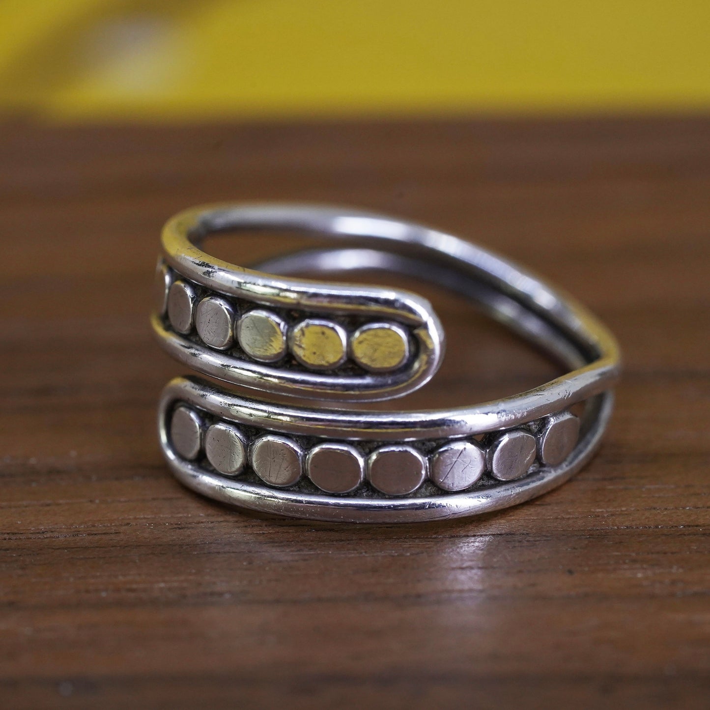 Size adjustable, vintage Sterling 925 silver ring, 925 modern wrap band beads