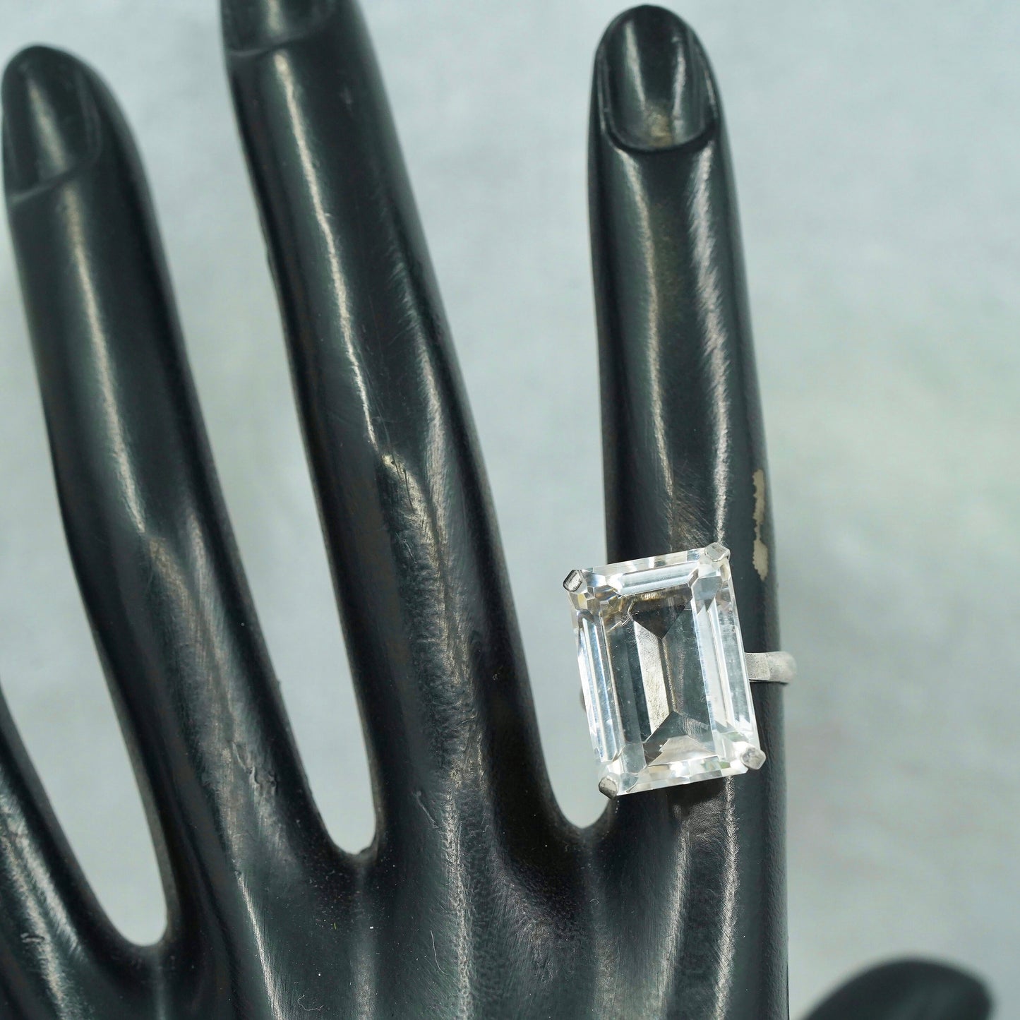 Size 5, vintage Sterling 925 silver handmade ring with crystal
