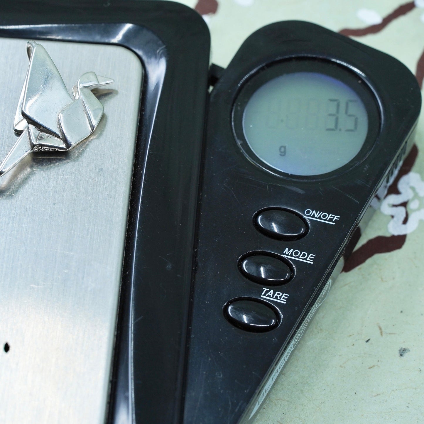 Vintage sterling silver handmade pendant, Modern 925 origami crane