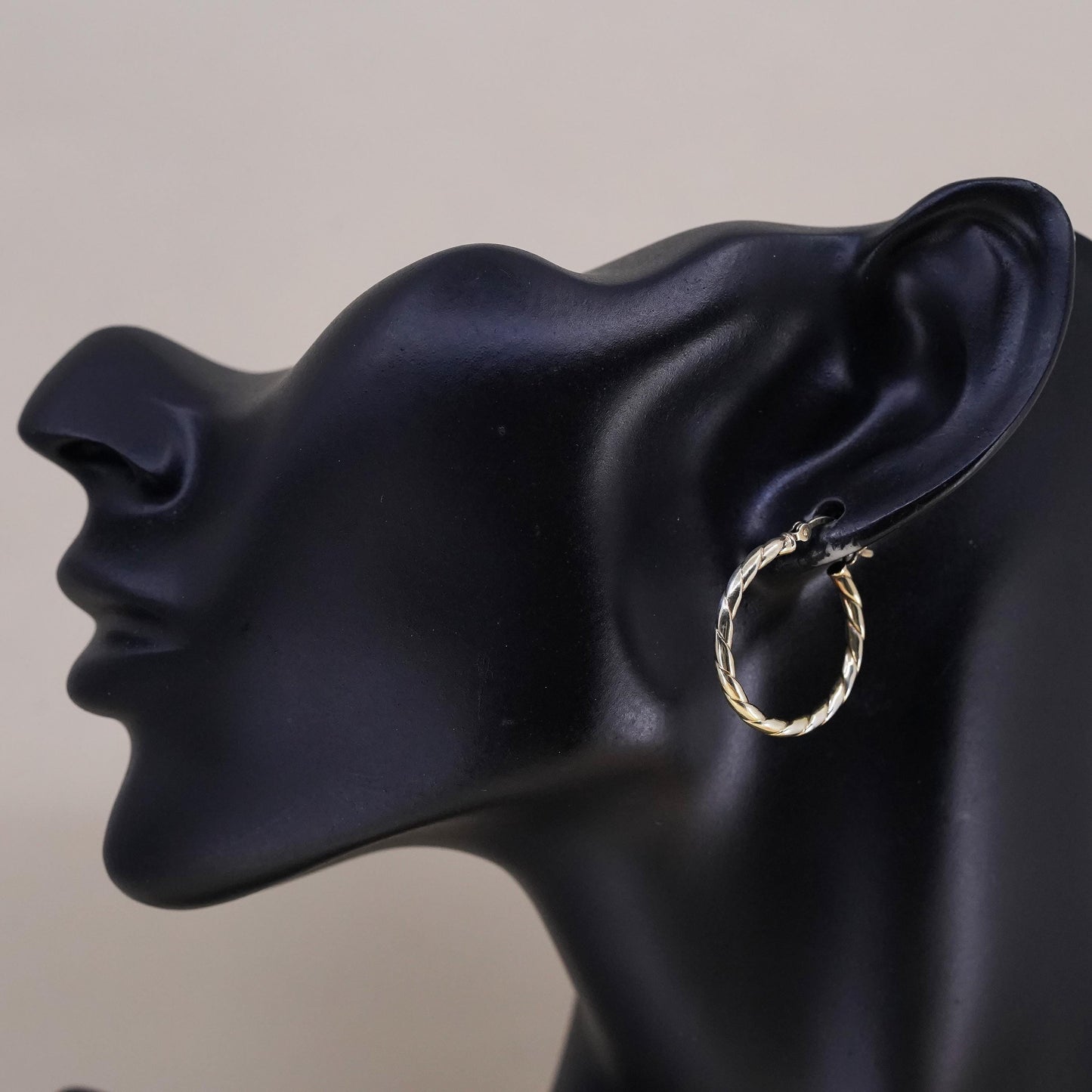 1", vintage vermeil gold over sterling silver loop earrings, 925 textured hoops