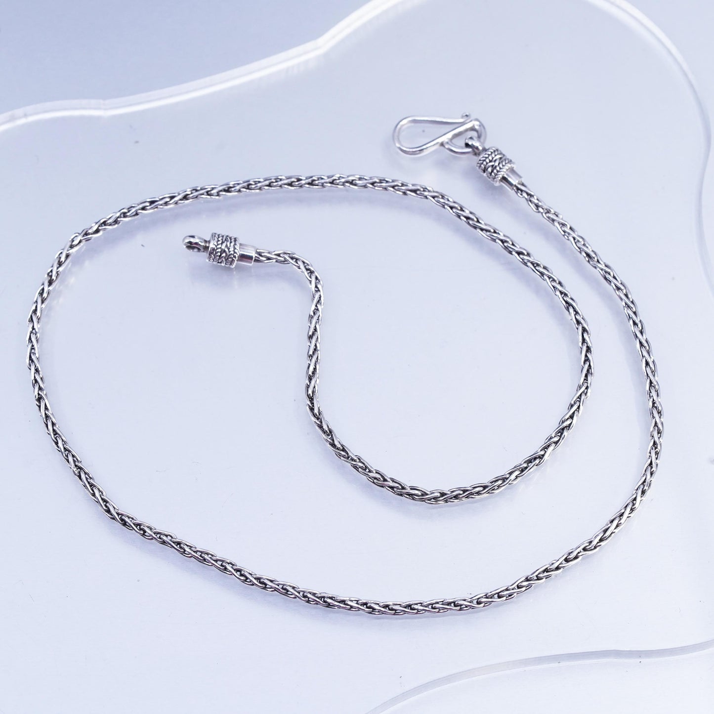 18" 3mm, vintage BA Suarti Sterling 925 silver handmade wheat chain necklace