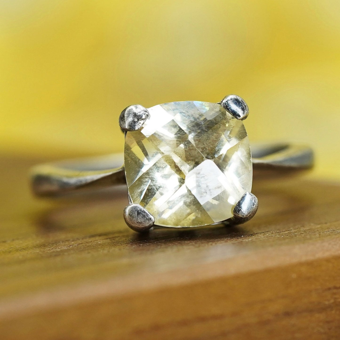 Size 7.75, vintage Sterling 925 silver handmade statement ring with citrine