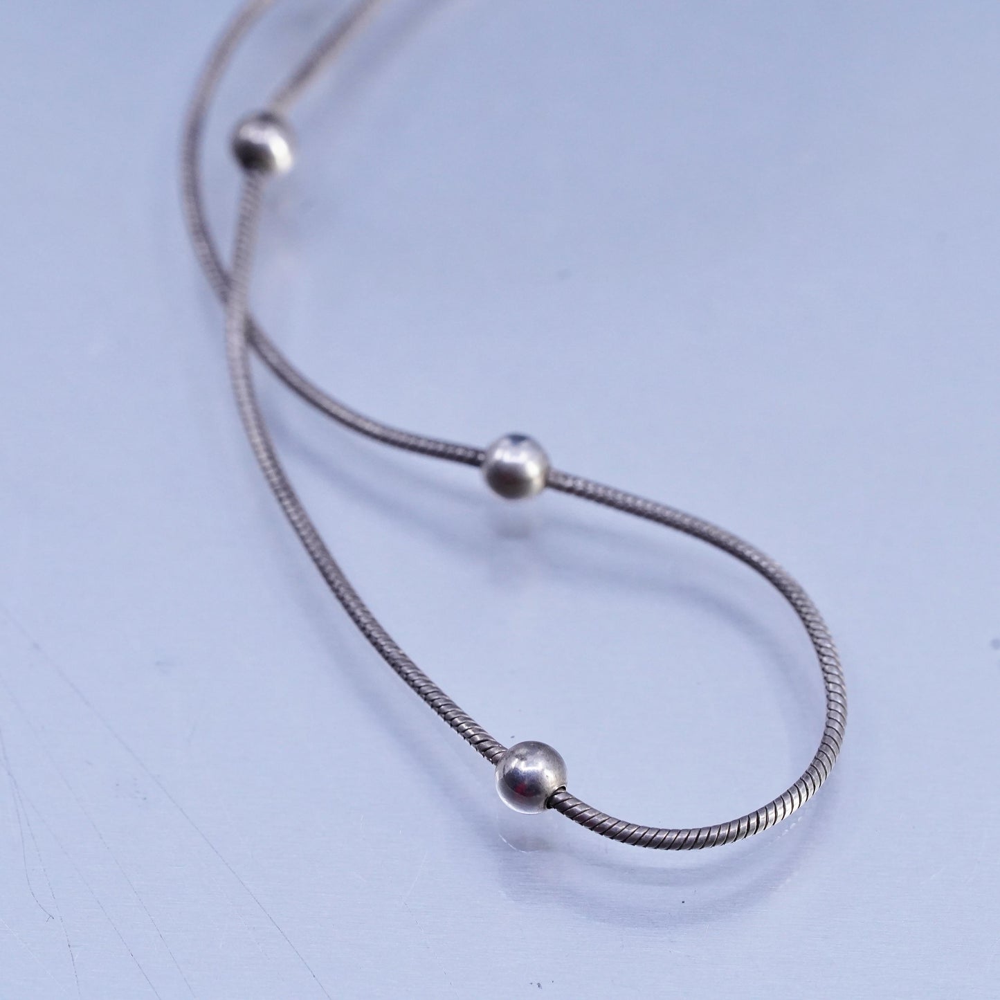 18", vintage Italian Sterling silver necklace, 925 snake chain with 3mm beads