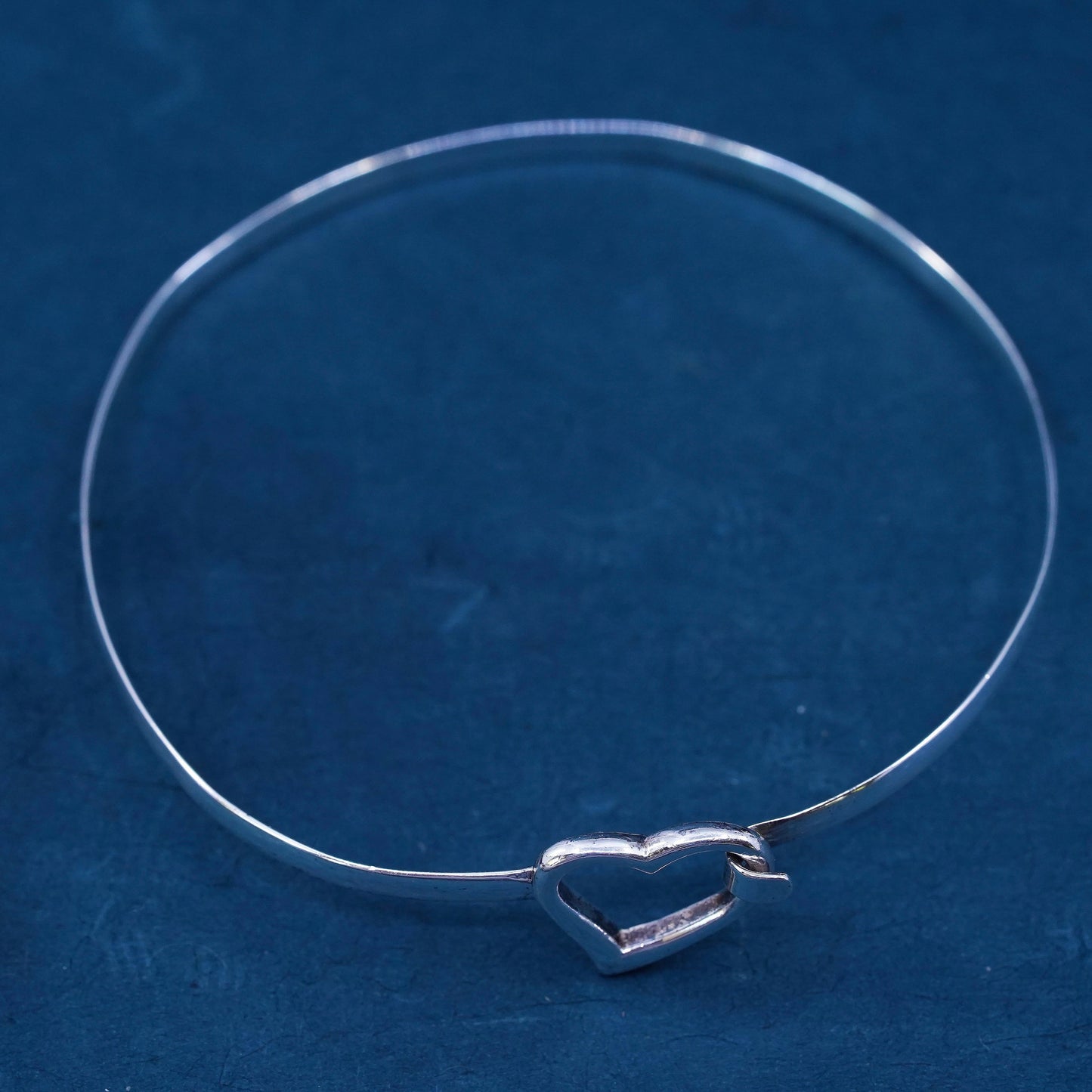 7.5", vintage Sterling silver handmade bracelet, 925 hinged heart bangle