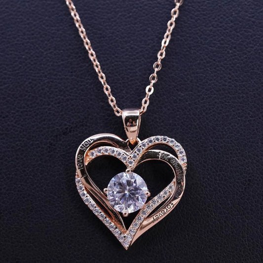 15+3”, gold sterling silver 925 circle necklace cz heart pendant, I love you