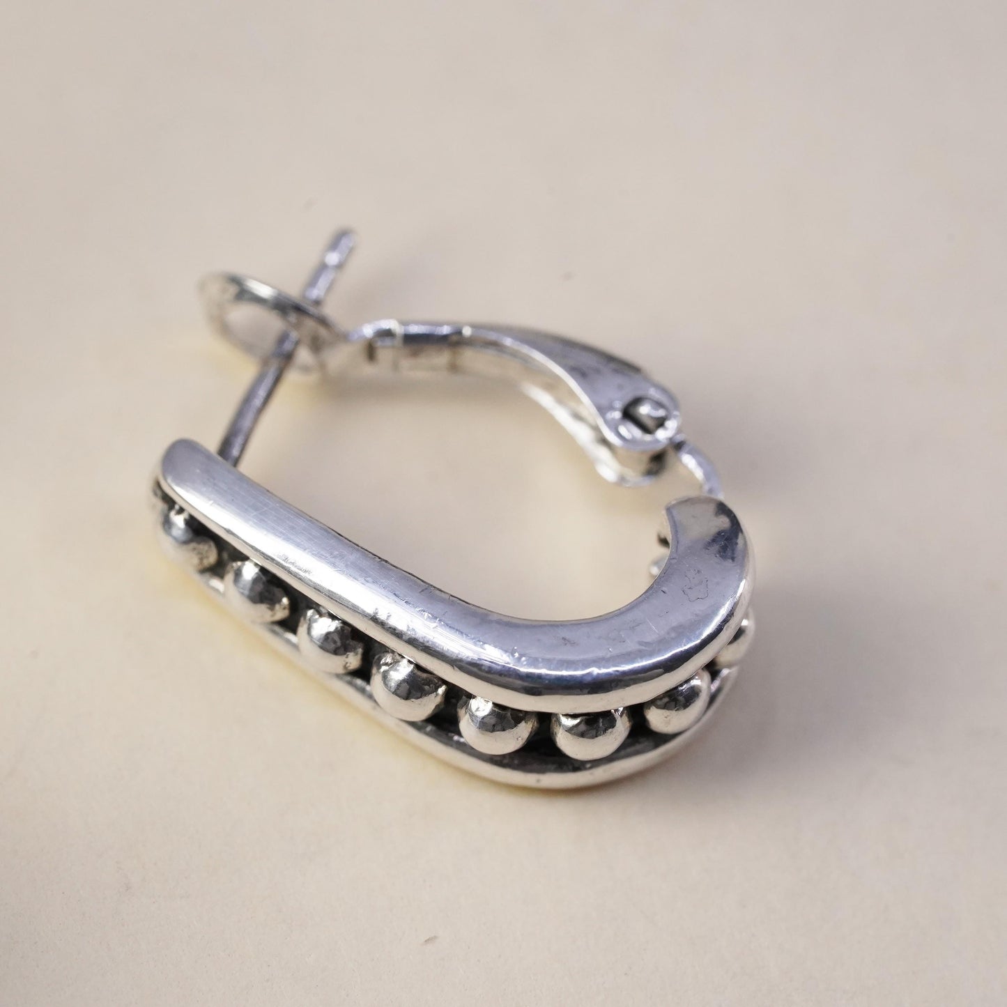 Vintage handmade single 1 earring. Sterling 925 silver huggie stud with beads