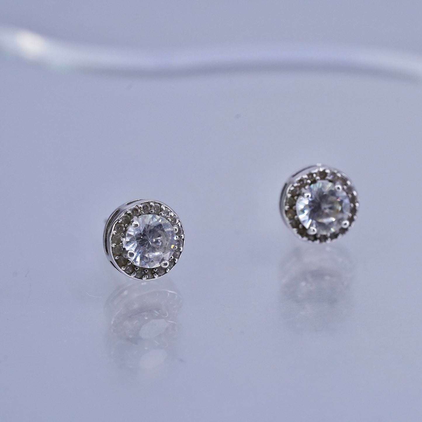 Vintage Sterling 925 silver earrings, square studs with cz inlay