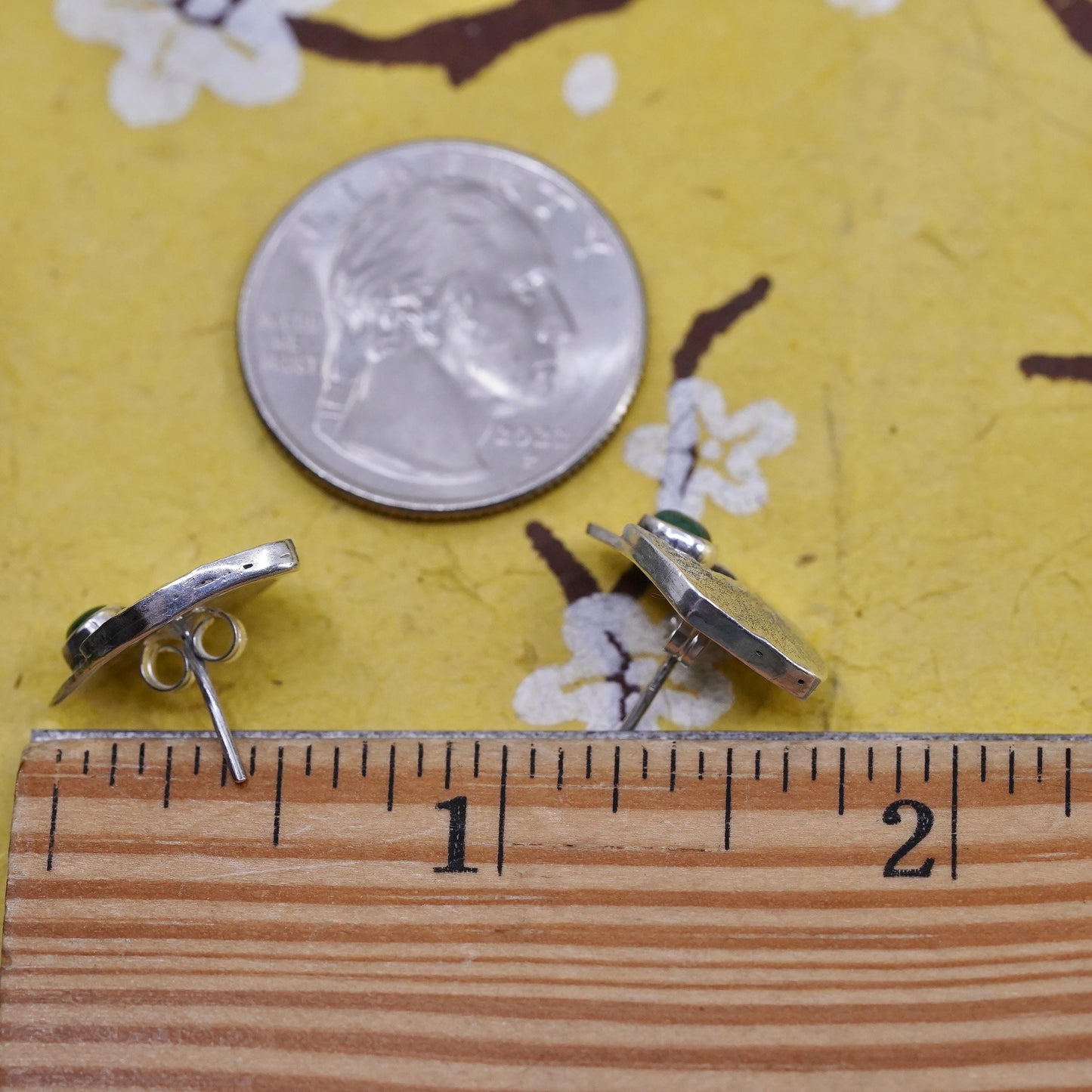 Native American southwestern Sterling 925 silver textured studs earrings jade