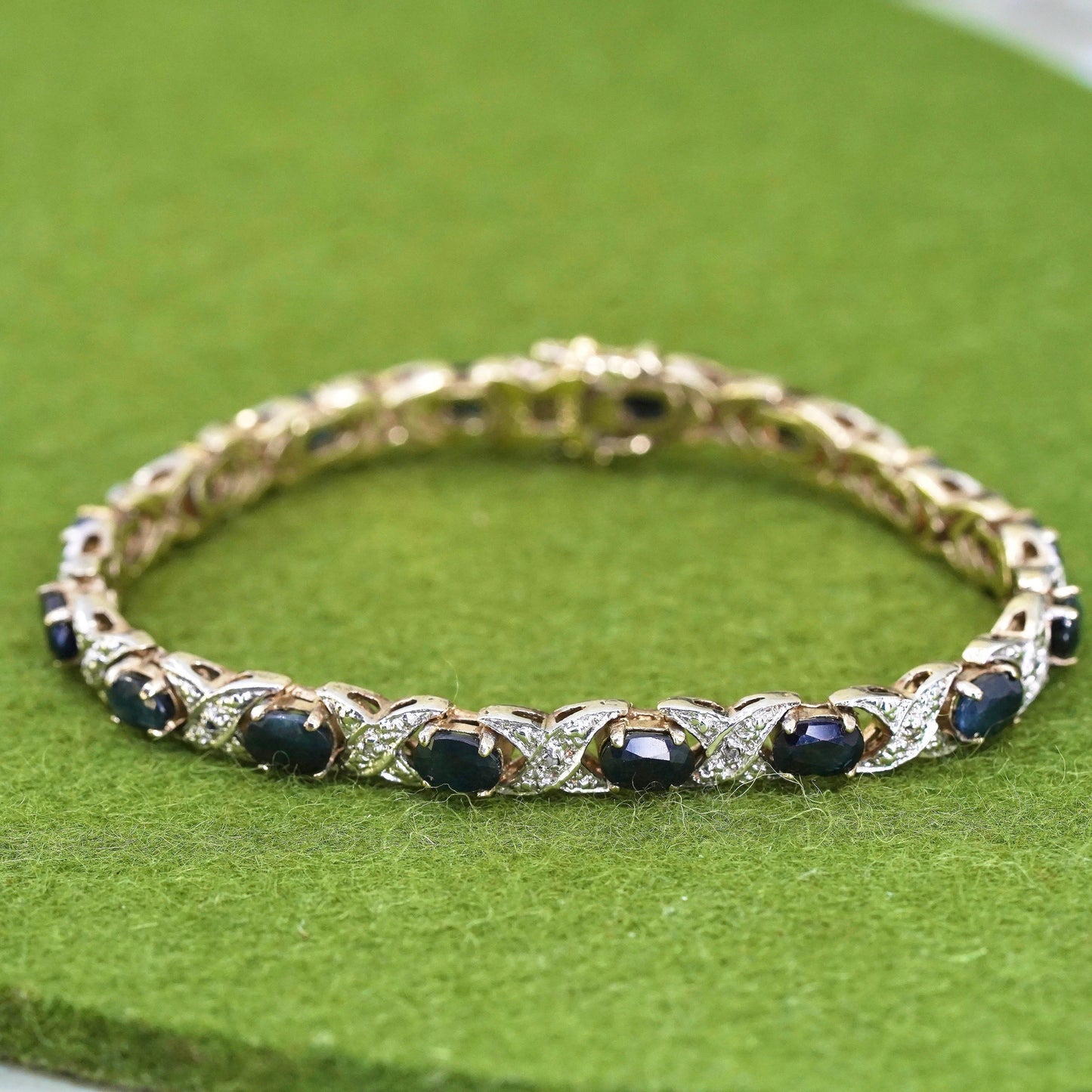 7”, Vermeil gold sterling silver tennis bracelet, 925 chain sapphire diamond