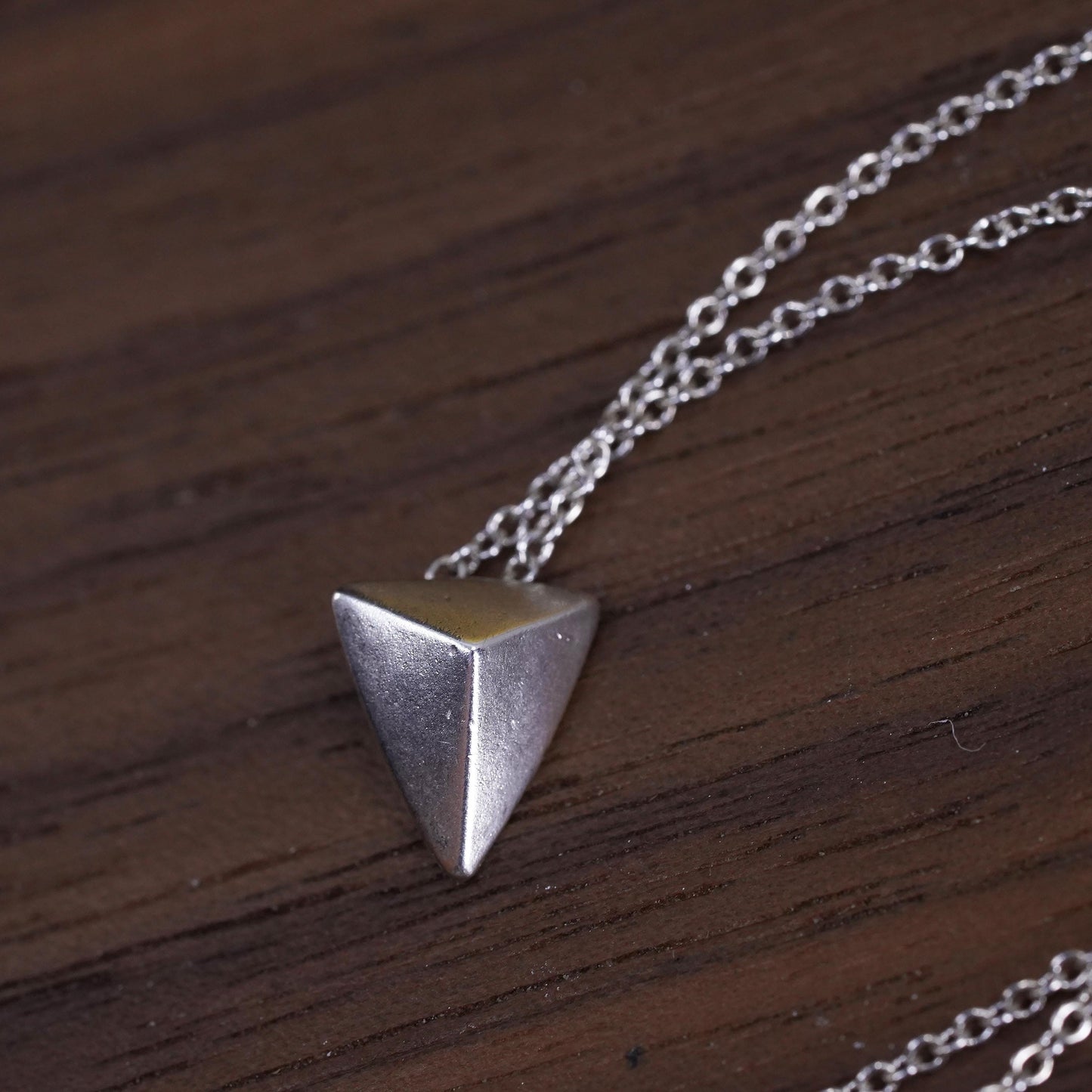 16+2" sterling 925 Silver circle chain necklace triangular pyramid pendant
