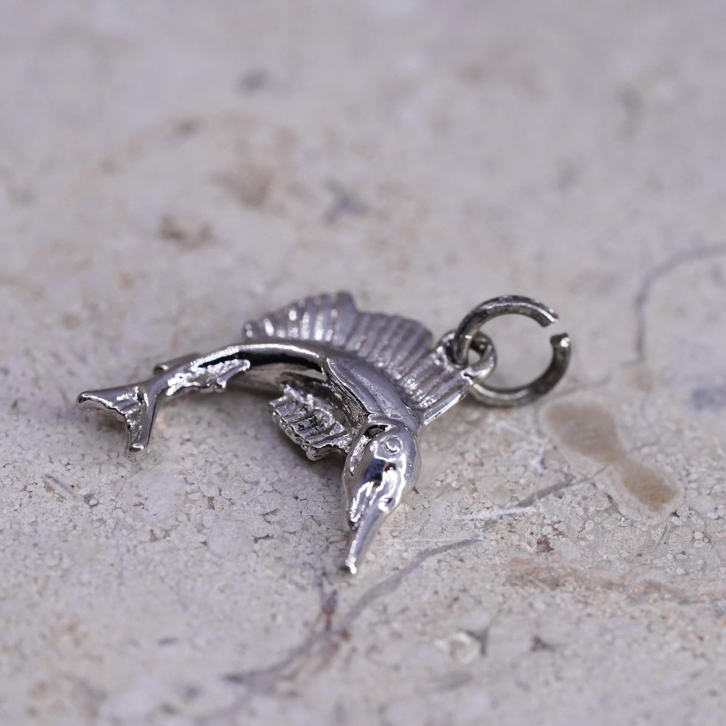 Vintage Sterling silver handmade pendant, 925 swordfish fish charm