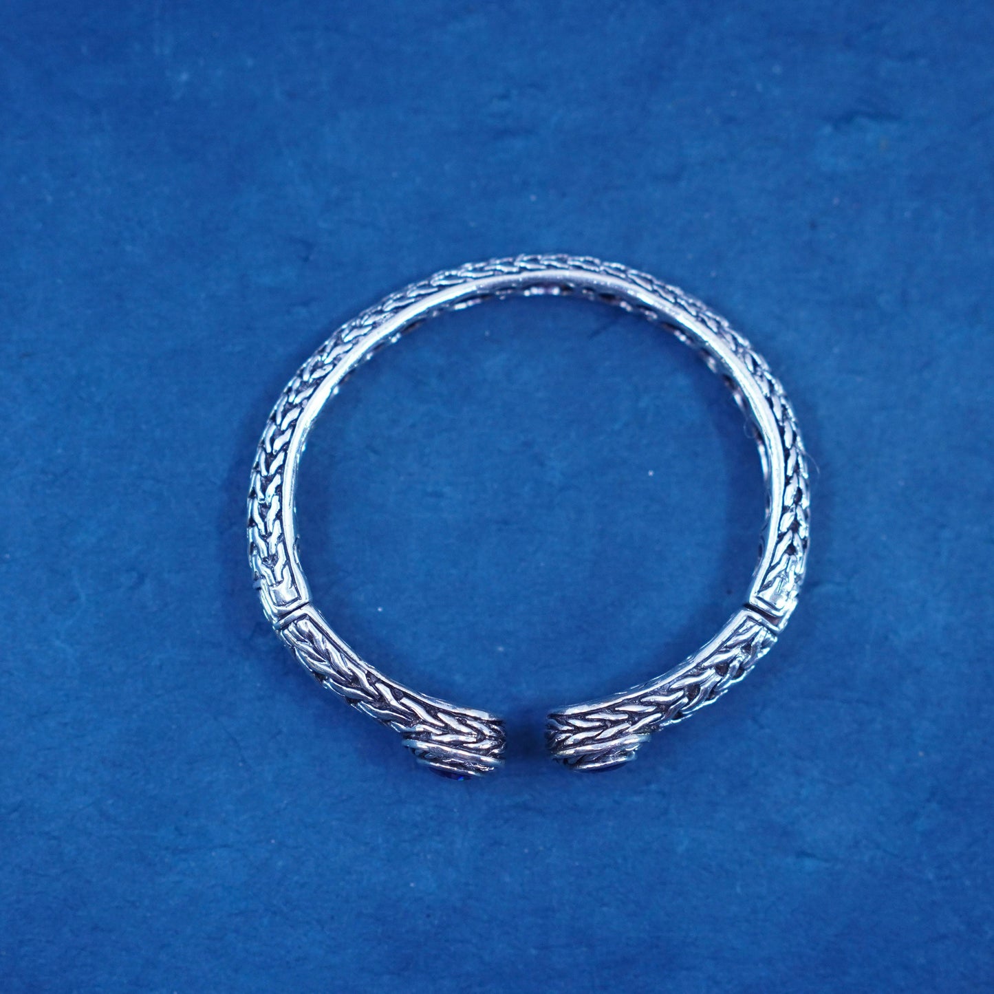 6.5”, sterling silver handmade bracelet, 925 cable cuff with amethyst ends