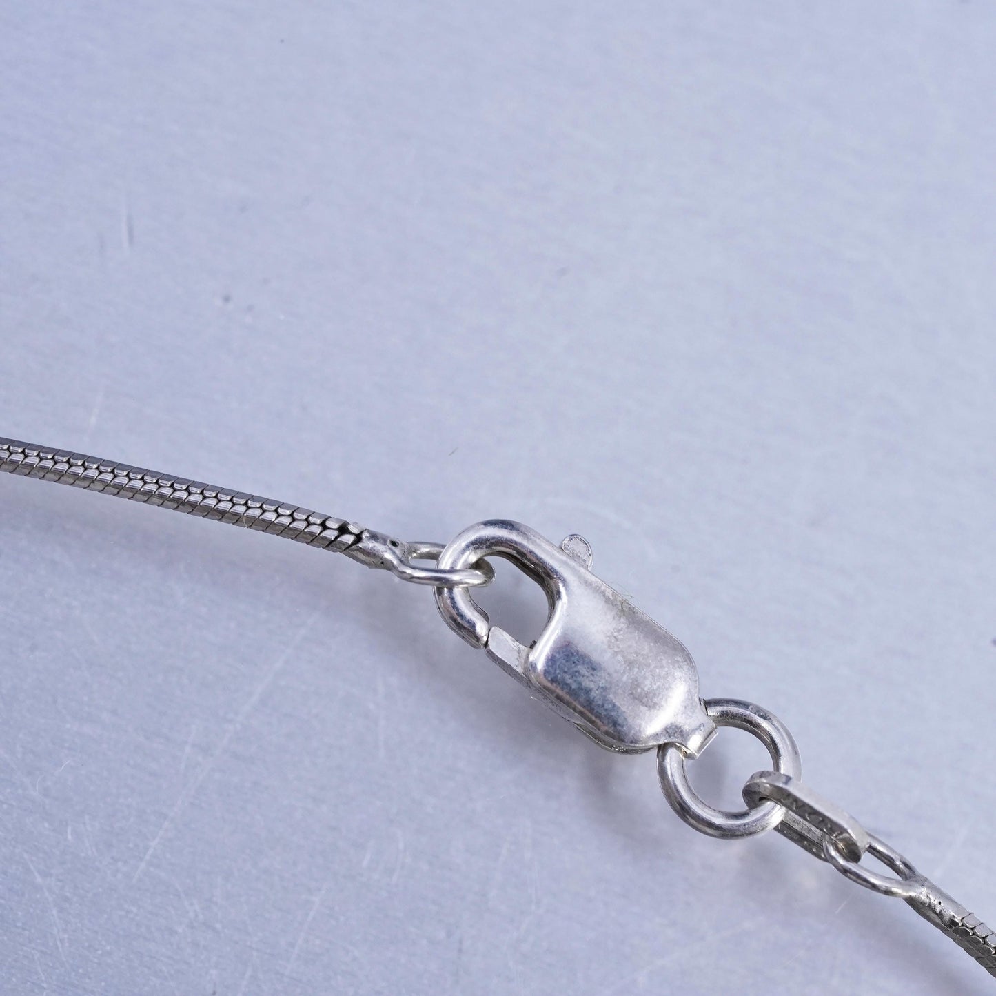 20", vintage Sterling 925 silver snake necklace puffy textured heart pendant