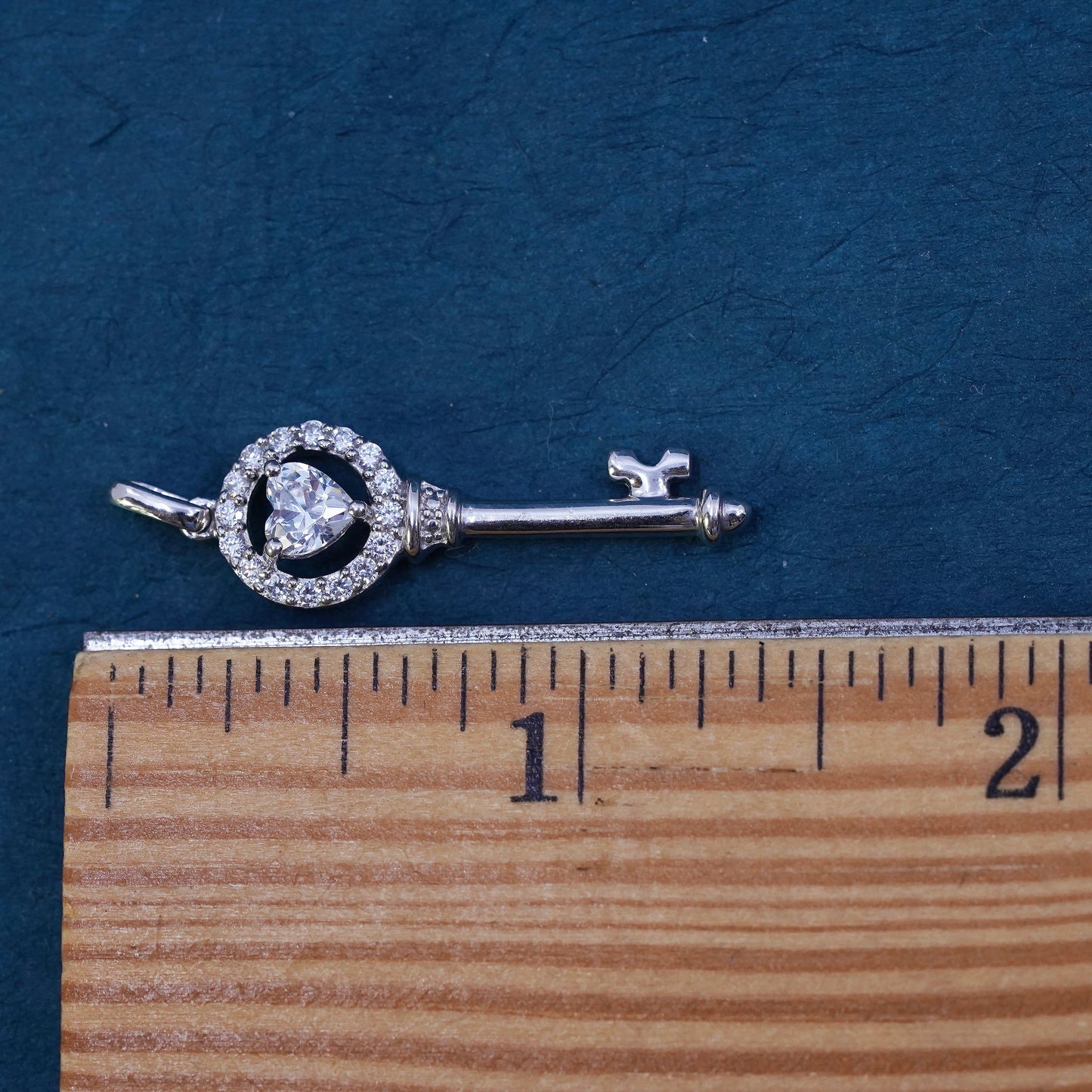 vintage Sterling silver handmade pendant, 925 key charm with cz