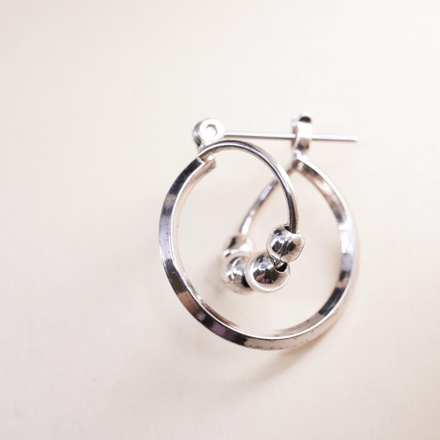 0.75", Vintage sterling silver loop single earring, entwinted hoop with beads