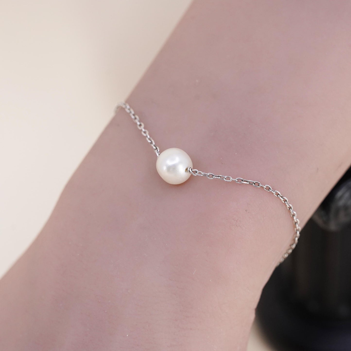 6+1”, Vintage handmade bracelet, circle chain with 7mm freshwater pearl bead