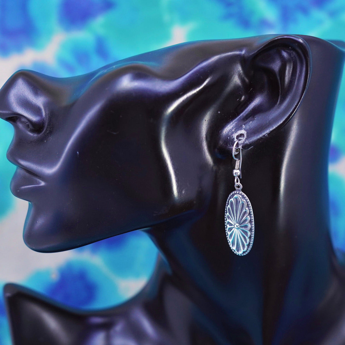 Vintage sterling silver handmade earrings, textured 925 oval drops