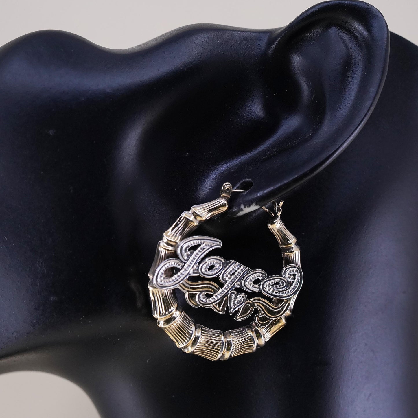 1.5", vermeil gold over sterling silver earrings, textured bamboo hoops Joyce