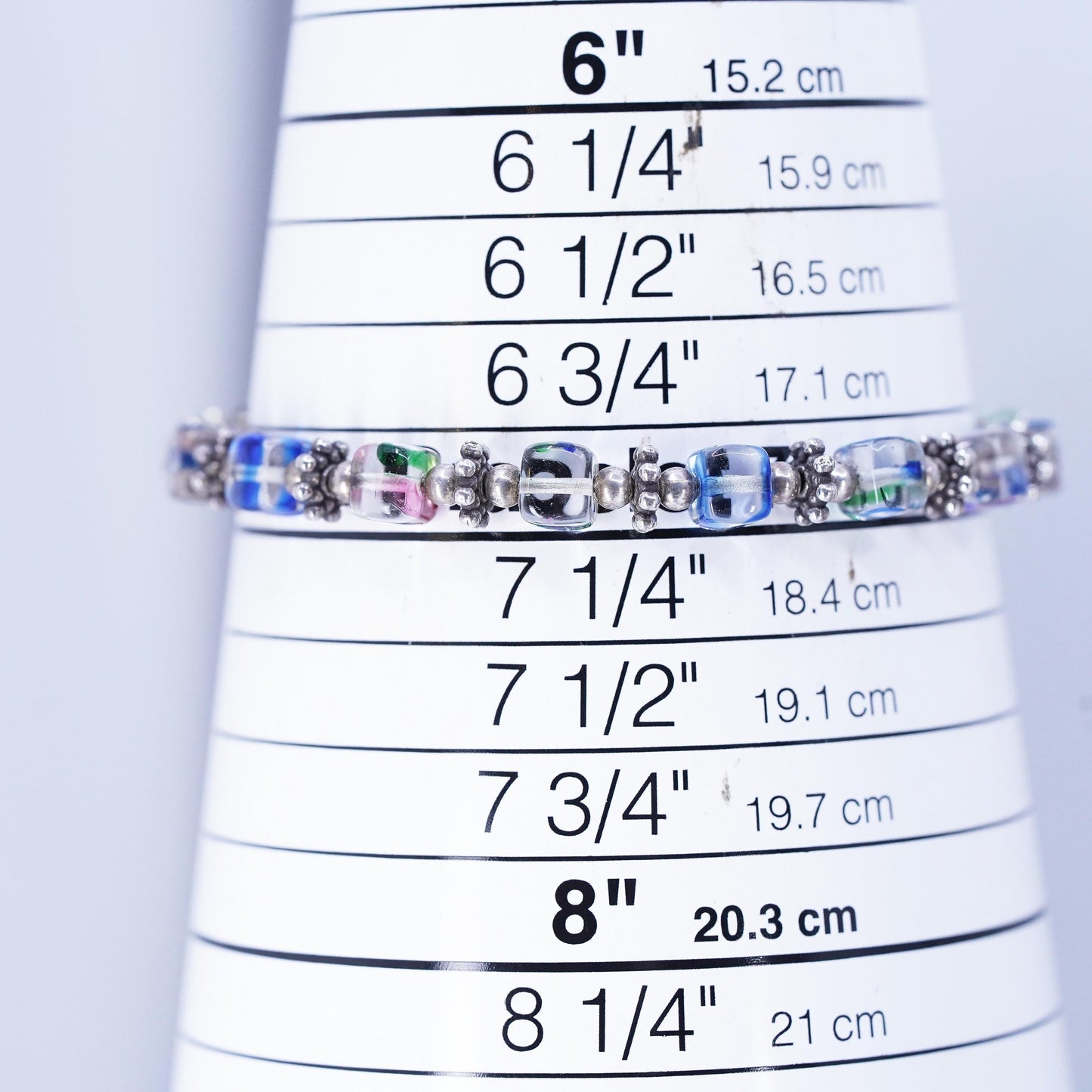 7", Vintae Sterling 925 Silver Handmade Bracelet, Crystal cube beads